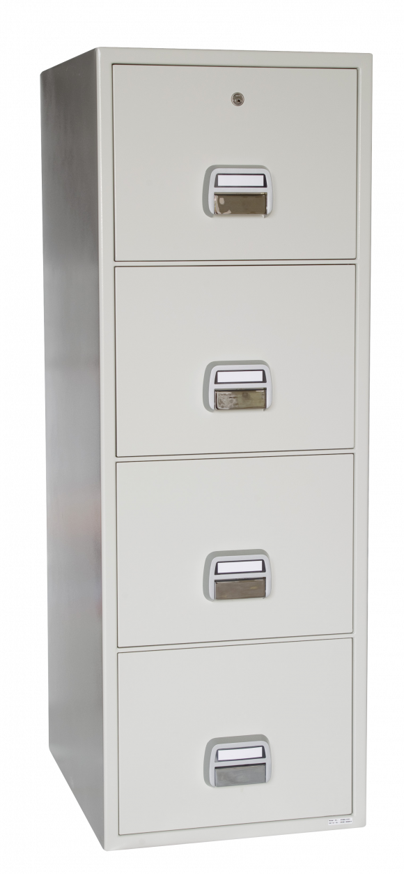 The De Raat DRS Protector SF-680-4DK is a four drawer Fire resistant filing cabinet with 90minutes protection for paper records. It is a good quality office fire filer with good storage capacity. This model comes with a quality key lock with 2 keys.