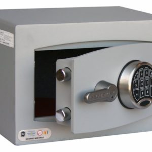 Shown with its door ajar, the Securikey Mini Vault Silver S2 oe makes a good secure office safe that is £4000 rated. It features twin solid steel locking bolts and an anti bludgeon door. We recommend this safe as a safe for the home.