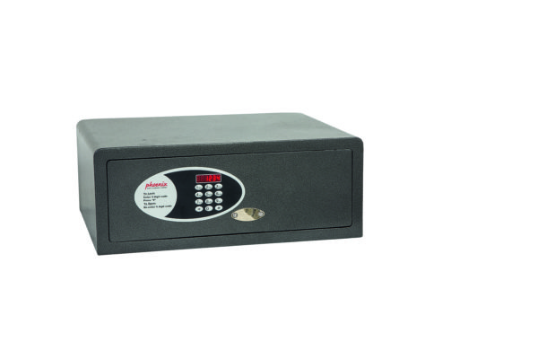 The Phoenix Safes Dione Hotel and laptop SS0311E is a £1000 rated safe that is ideal as a hotel safe, guest house safe or even a students residential safe. It is good to store a 17" laptop and uses a code to lock and code to open facility. This comes in graphite grey and its size is 200 x 520 x 405 mm. It uses a motorised electronic lock and features LED status.