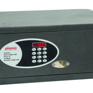 The Phoenix Safes Dione Hotel and laptop SS0311E is a £1000 rated safe that is ideal as a hotel safe, guest house safe or even a students residential safe. It is good to store a 17" laptop and uses a code to lock and code to open facility. This comes in graphite grey and its size is 200 x 520 x 405 mm. It uses a motorised electronic lock and features LED status.