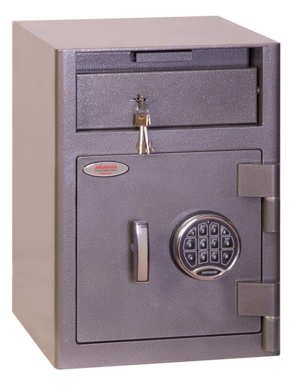 The Phoenix Safe Cashier Deposit, SS0990 Series, SS0996ED is a £3000 cash rated security deposit safe. Its deposit drawer allows users to deposit goods or cash into the safe without the need to open its main door. Fitted with a high security electronic code lock, to its door.