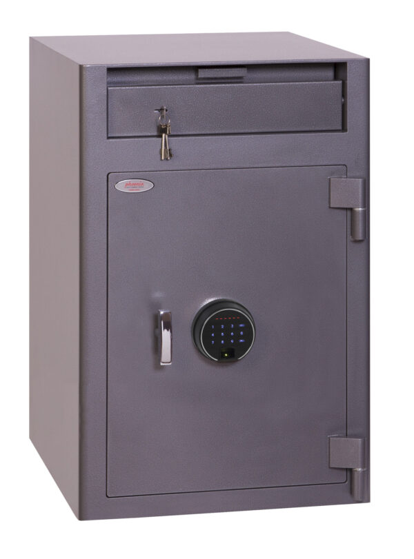 The Phoenix Safe SS0998FD Cashier deposit is a £3000 cash rated deposit safe for cash /goods deposits. Fitted with a touchscreen code lock and finger print lock. You can use either option.