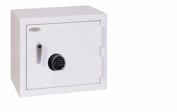 The Phoenix safe Securstore SS1161F is a £3000 cash rated security safe that makes an ideal office safe or security cabinet for use in retailers to store valuable items. Its sized like a mini fridge and finished in a white paint that make it look good in any office for years. This safe comes with a high security touchscreen fingerprint lock with code lock,.