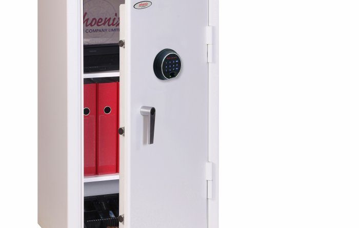 The Phoenix Safe Securstore ss1162f is a £3000 cash rated security cabinet, that can be used as a secure safe for storage of overstock, till drawers, cigarettes and so on. It makes a great school safe and being around 1 metre tall, can be used for your needs. This comes with a touchscreen keypad and fingerprint lock that can store up to 128 fingerprints making this ideal for several users.