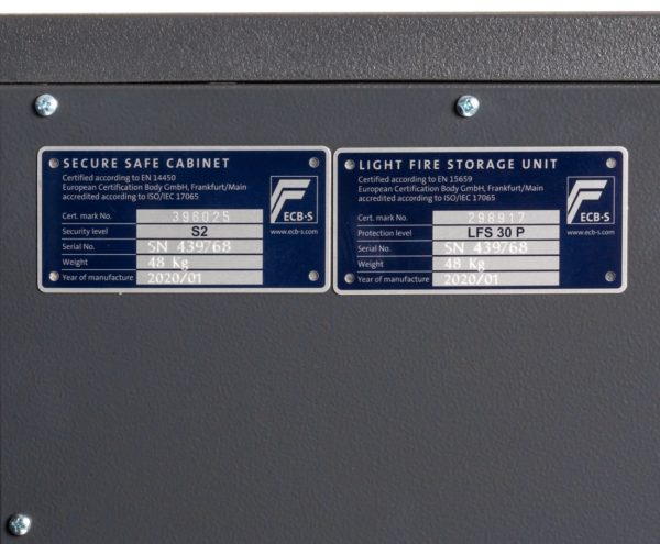 Chubbsafes Homesafe S2 ID plates on every safe