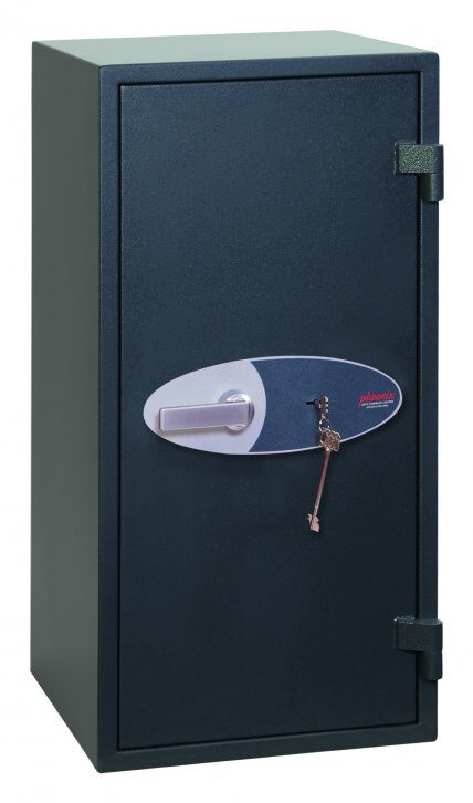 This 900mm tall Phoenix safe Neptune HS1050 Series HS1053K is a euro grade 1 security safe for the home or office safe that offers great storage. It is also a retailer safe. It has a 30 minute fire rating for paper records and ready prepared for floor and wall fixing. The safe comes with approvals from the Police and association of Insurance surveyors. Tested by ECB.S. The HS1053K comes with a high security key lock with 2 keys.