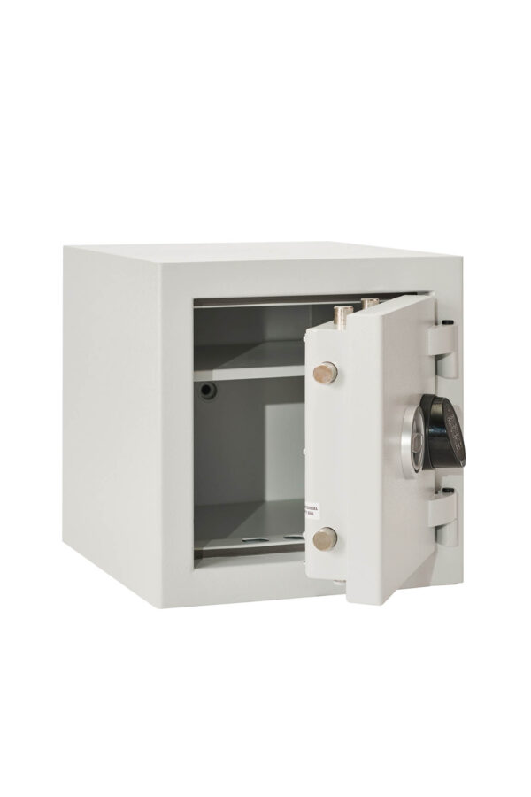 This Prisma Grade 2 size 1e is shown with its door half open. You can see its strong door bolts to the side and top of its door.