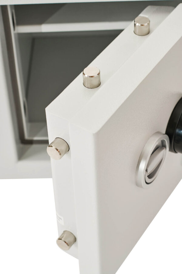This image of the Prisma Grade 2 size 1e is a close up of the security safes secure door bolt working.