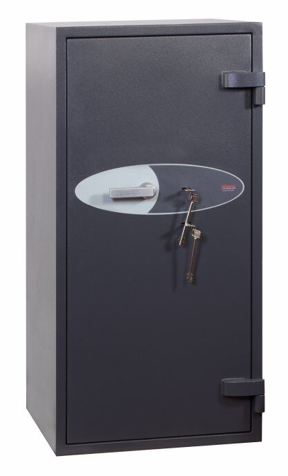 The Phoenix safe Planet HS6074K is a high quality euro grade 4security safe that is an ideal retail safe or jeweller safe. Being 1210mm tall by 580mm wide makes this also ideal as a commercial safe. Finished in graphite grey and supplied with 2 height adjustable shelves. This safe comes tested and approved by UK insurers, and it has the ECB.S certification. This is designed to provide extreme protection for domestic and business use. The safe door has 3 way angular locking bolts, anti drill plate work and re-locker protection for both its high security key locks.