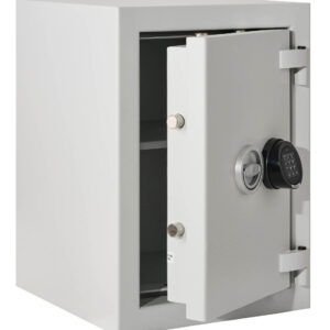 The De Raat Prisma Grade 2 size 2e is a more upright security safe. Shown open partially. You can see its height adjustable shelf.