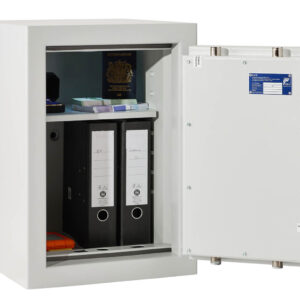 This is the Prisma Grade 2 size 2 safe for the home or office safe with its door wide open. It allows full access to the contents. It will take fools cap binders!