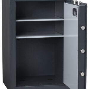 Chubbsafes zeta grade 1 size 65e safe shown open with its 2 shelves. It is a good quality office safe.