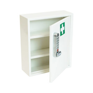 KeySecure First Aid Cabinet size 1e with door ajar.