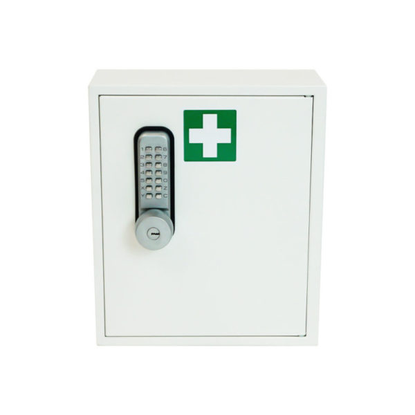 KeySecure First Aid Cabinet KSFA1MDKO size 1mdko with mechanical digital key override lock.