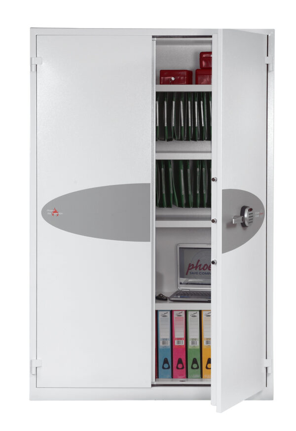 The Phoenix Safe FS1510 Series Fire Ranger FS1514E is a large fire safe for the protection of documents. Used as a school fire safe, fire cabinet or factory archive safe.