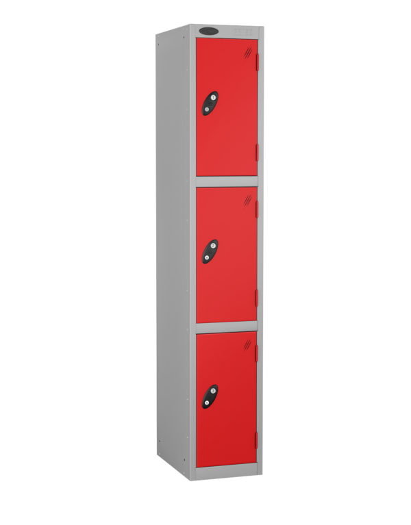 Probe Lockers for 3users, shown with silver grey body and red doors