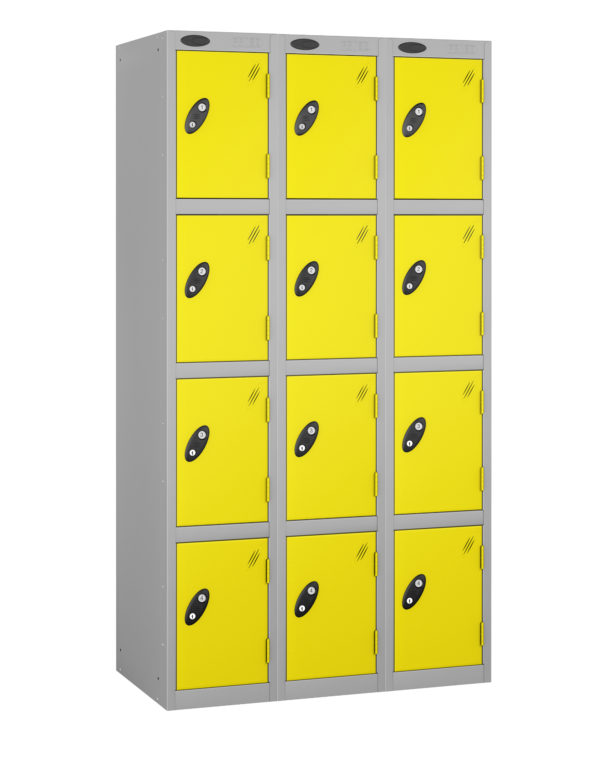 Probe Lockers for 12 users. Shwon in Silver grey with lemon doors.