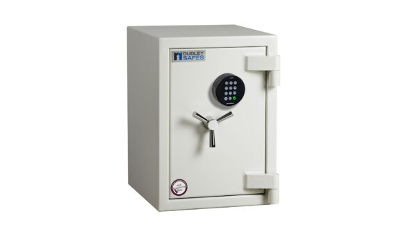 The Dudley Europa EUR2-02E is a euro grade 2, heavy duty, hand built security safe that can be used as a commercial safe, retailer safe, office safe and a safe for the home. What's more, its fire resistant to the tune of 45 minutes for paper. Perfectly sized at 615mm tall, it will sit quite happily under a desk. This safe comes with a high quality electronic code lock, Its also available in this size with a key lock. INDEED, THERE ARE SEVERAL LOCK OPTIONS TO CHOOSE FROM.