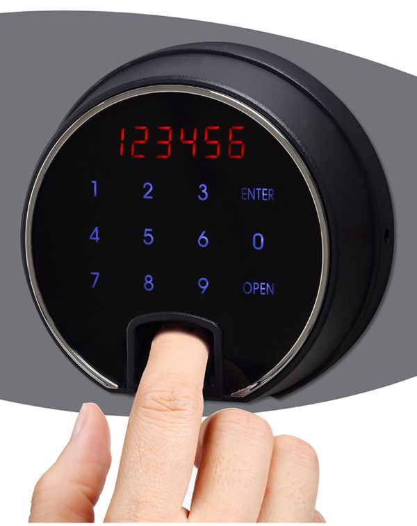 Close up of Touchscreen lock with clear LED and fingerprint scanner