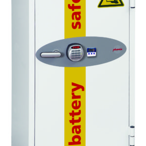 The Phoenix Safe Battery Commander BS1931E is a fire safe for storage and charging of lithium-ion batteries. Built with a thermal internal temperature monitor with external temperature display. It has ventilation ducts protected by a thermal fuse which triggers at 75 degrees C to seal the safe, should an internal or external fire be detected. The BS1831E comes with a high security electronic code lock.