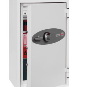 The Phoenix Safe Data Combi DS2504E data media fire safe or safe for the home offers protection for digital media, paper records, cash and valuables. Its almost 4 feet tall and can be base fixed to a floor with its provided bolts. The door features a high security advanced electronic code lock.