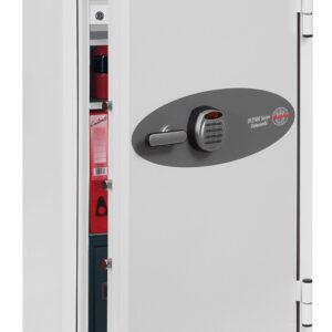 The Phoenix Safe Data Combi DS2504E data media fire safe or safe for the home offers protection for digital media, paper records, cash and valuables. Its almost 4 feet tall and can be base fixed to a floor with its provided bolts. The door features a high security advanced electronic code lock.