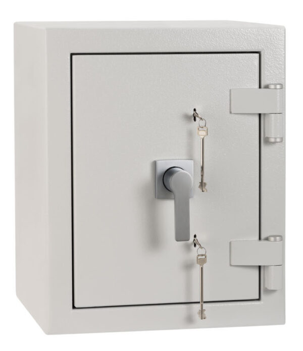 The De Ratt Prisma grade 4 size 1kk, is a £60,000 cash rated safe. That has Euro grade 4 status. Perfect as a retailer safe with two high security key locks. The image shows the safe with its door closed.