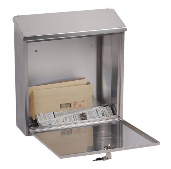 Phoenix Safe MB0111KS stainless top opening mail box with lockable door.
