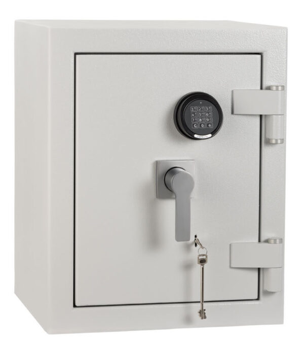 De Raat DRS Prisma Grade 5 size 1ke retailer safe with key and electronic locks. This is a low cost quality commercial security safe