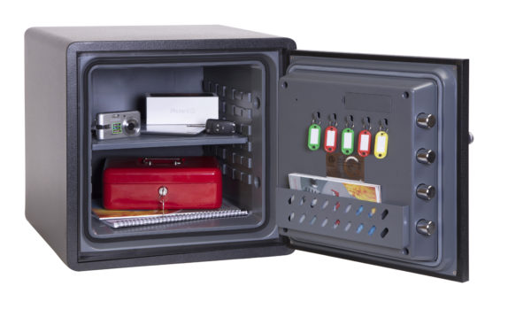 The Phoenix Safe Titan Aqua FS1292E is a super fire safe . Show open, with suggested contents and making a nice office safe, fire safe and safe for the home.