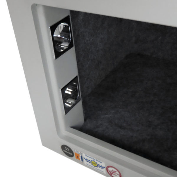 Chubbsafes HomeVault S2 15E with carpet to inside. It also feature chrome accent bolt cups