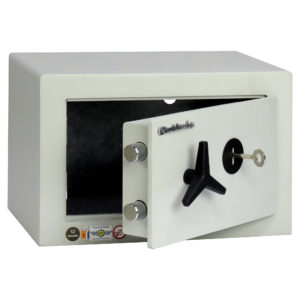 The Chubbsafes HomeVault S2 15KL is shown with the door ajar. Itis key retaining, to ensure you must remove its key when locked.