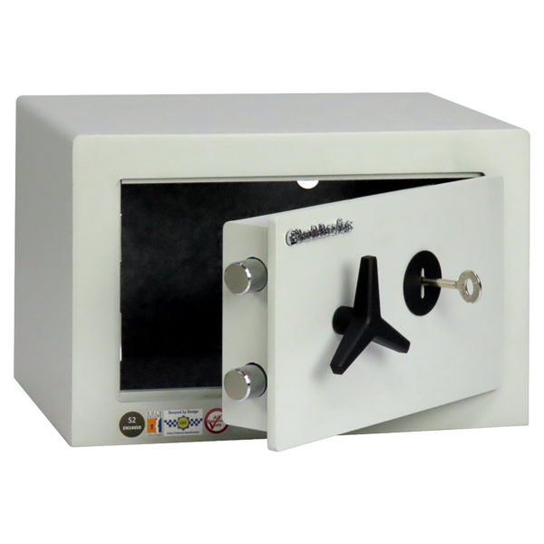 The Chubbsafes HomeVault S2 15KL is shown with the door ajar. Itis key retaining, to ensure you must remove its key when locked.