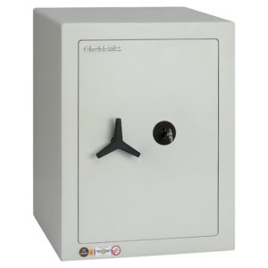 This Chubbsafes HomeVault S2 55KL is the largest in this range of £4000 rated security safes for the home. It is 50mm tall and 385mm wide and deep. Secured by key lock and supplied with 2 keys. Fittings include 2shelves and a rechargeable interior light.