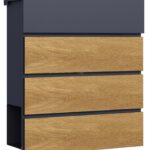 The Phoenix Safe Estilo MB0120 series Estilo Letter box MB0126KW comes with a generous 5 year warranty in this weather resistant mail box. Fully galvanised to stop rust to give this top loading letter box a good long life. It also features a wood effect facia and graphite colour main body... You'll also note it comes with a newspaper section at the bottom. It is secured by quality key lock and supplied with 3 keys.