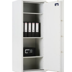 Shown with its door wide open, the De Raat Prisma Grade 1 size 6 offers great storage in this euro grade 1 security safe.