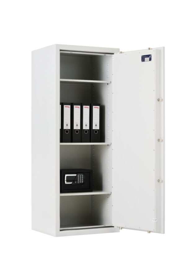 Shown with its door wide open, the De Raat Prisma Grade 1 size 6 offers great storage in this euro grade 1 security safe.