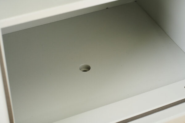 All De Raat security safes come prepared for base fixing as standard. The also have a blind hole in the back for wall bracing.