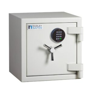 The Dudley Europa EUR2-0E is a euro grade 2, hand built, heavy dutysafe that will last for many years. Perfect as a security safe for the home, office safe and commercial safe. Smallest in the range, it will be the most popular for those being told they have to buy one!! This comes with a top quality electronic code lock, and is also available with a key lock or even a mechanical dial lock.