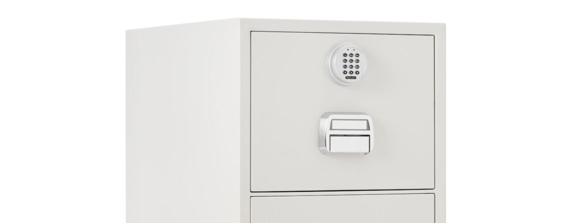 The De Raat Protector SF-680-2EOX is a 3 drawer fire resistant filing cabinet. It is a perfect fire file for the office to protect paper records for 90minutes, from the effects of a fire. This comes with a good security electronic code lock