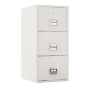 The De Raat Protector SF0680-3DK is a 3 drawer fire resistant filing cabinet. It is a good fire filer with a 90 minute protection for paper records. This comes with a good quality key lock with 2 keys.