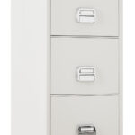 The De Raat Protector SF0680-3DK is a 3 drawer fire resistant filing cabinet. It is a good fire filer with a 90 minute protection for paper records. This comes with a good quality key lock with 2 keys.