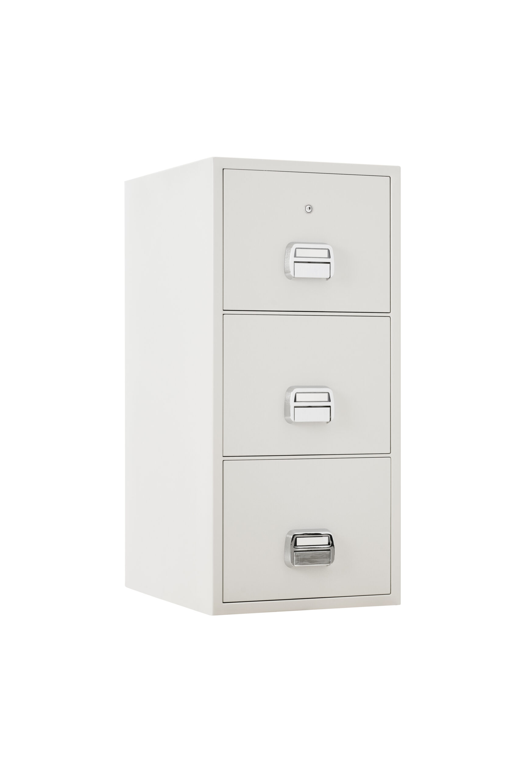 The De Raat Protector SF0680-3DK is a 3 drawer fire resistant filing cabinet. It is a good fire filer with a 90 minute protection for paper records. This comes with a good quality key lock with 2 keys.