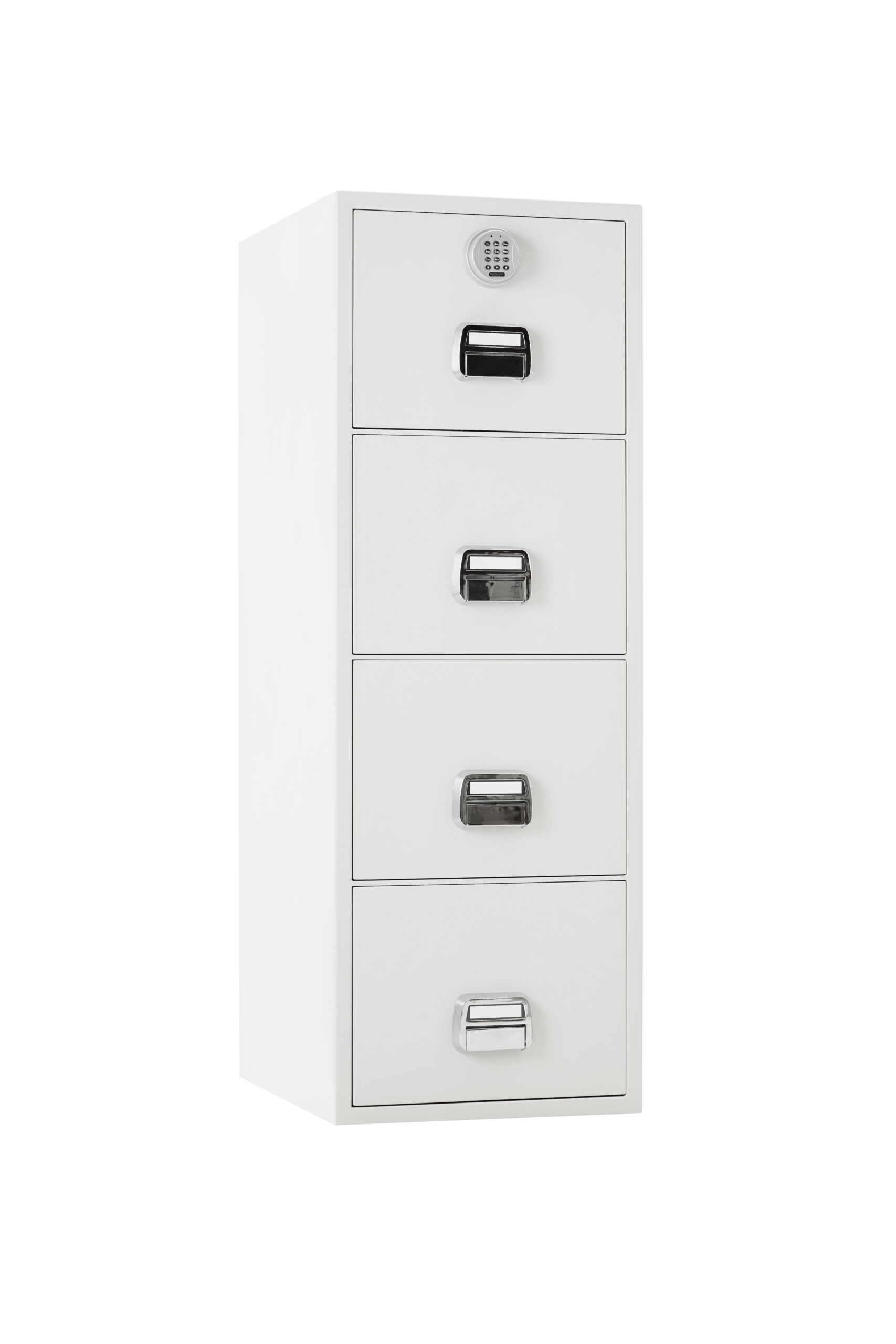 The De Raat SF 680 4EOX is a 4 drawer, 90 minute fire resistant filing cabinet for the protection of paper records. Perfect as an office filing cabinet with high security electronic code lock. This comes with the benefit of a free palletised delivery.