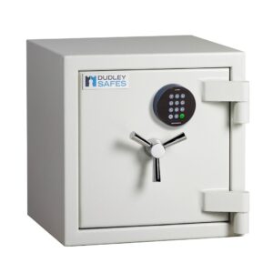 The Dudley Safe Europa EUR3 size 0e is a euro grade 3 security safe for the home, office safe and commercial safe. Manufactured in the UK to the highest standards, the size 0,is the smallest of 9 sizes. It also is a certified fire safe to 45minutes protection for paper records. Supplied with an electronic combination code lock. Its price includes delivery, install and base fix to a suitable ground floor location.