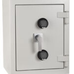 The De Raat Prisma grade 5 size 2ee is a high quality euro grade 5 security safe. Perfect for storing up to £100,000 cash or £1m of jewellery. Normally classed as a commercial safe or retailer safe. it is also a fire safe and it comes with an LPS30 certification for paper records. Insurance approved and a police preferred specification safe, this comes ready for base fixing. It features two electronic combination locks and is also available with twin key locks or key and electronic code locks.