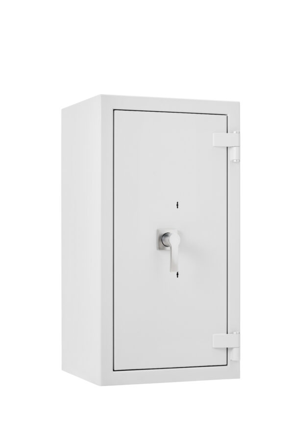 The De Raat Prisma Grade 4 size 4KK is a euro grade 5 popular jewellers safe, commercial safe and a possible safe for the home, for those needing high risk protection. This security safe carries the LPS 30P fire certification for paper records. Its Ais insurance approved and meets the Police preferred specification. Fitted with TWO high security double bitted key locks