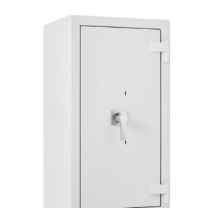 The De Raat Prisma Grade 4 size 4KK is a euro grade 5 popular jewellers safe, commercial safe and a possible safe for the home, for those needing high risk protection. This security safe carries the LPS 30P fire certification for paper records. Its Ais insurance approved and meets the Police preferred specification. Fitted with TWO high security double bitted key locks