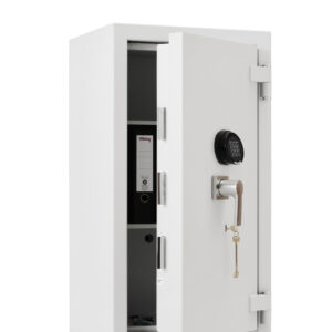 The De Raat Prisma grade 4 size 3keisa euro grade 4, £60,000 rated safe for the home, retail safe and commercial safe that has a 30 minute fire certification, 2 shelves and fitted with dual locking. This has a high security key lock and electronic lock. Its also available with 2 electronic locks or twin key locks.