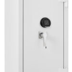 The De Raat Prisma Grade 5 size 4ke is a euro grade 5 popular jewellers safe, commercial safe and a possible safe for the home, for those needing high risk protection. This security safe carries the LPS 30P fire certification for paper records. Its Ais insurance approved and meets the Police preferred specification. Fitted with a high security double bitted key lock and a high security electronic combination code lock.
